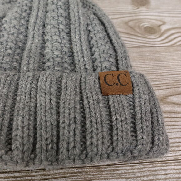 C.C. EXCLUSIVES 100% ACRYLIC GREY WINTER HAT CAP POM POM BEANIE WOMENS - Picture 2 of 5